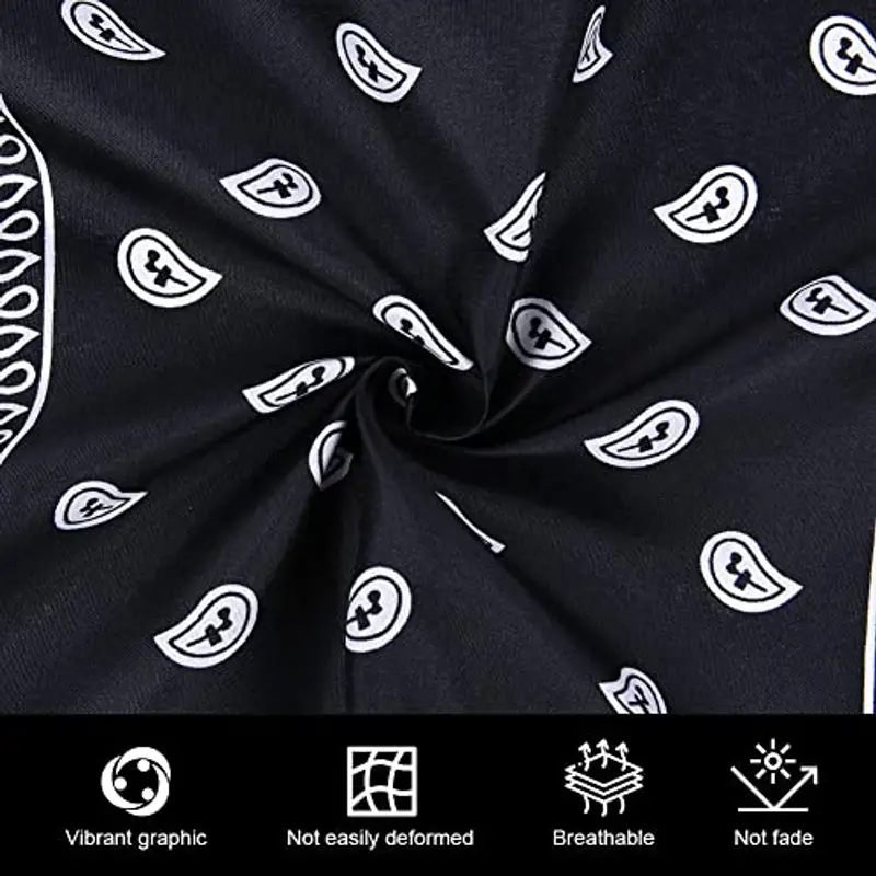 Aomig Bandane, Bandana Nera Bandane Colorate per Donna e Uomo, Multicolori Fazzoletti Testa Bandana per Capelli Modello di Anacardi, Stile Hip Hop, 55 * 55CM miniatura 3