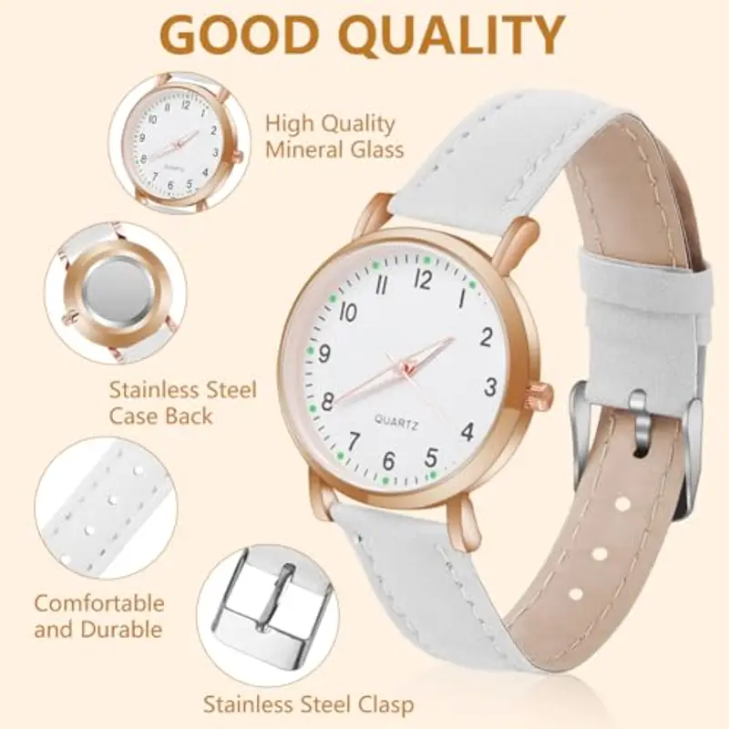AOOSU Orologio Da Donna, Orologio Al Quarzo Analogico, Orologio Da Polso per Donna Orologio Da Classico Business Casual Cinturino per Oorologio Satinato (Bianco) miniatura 3