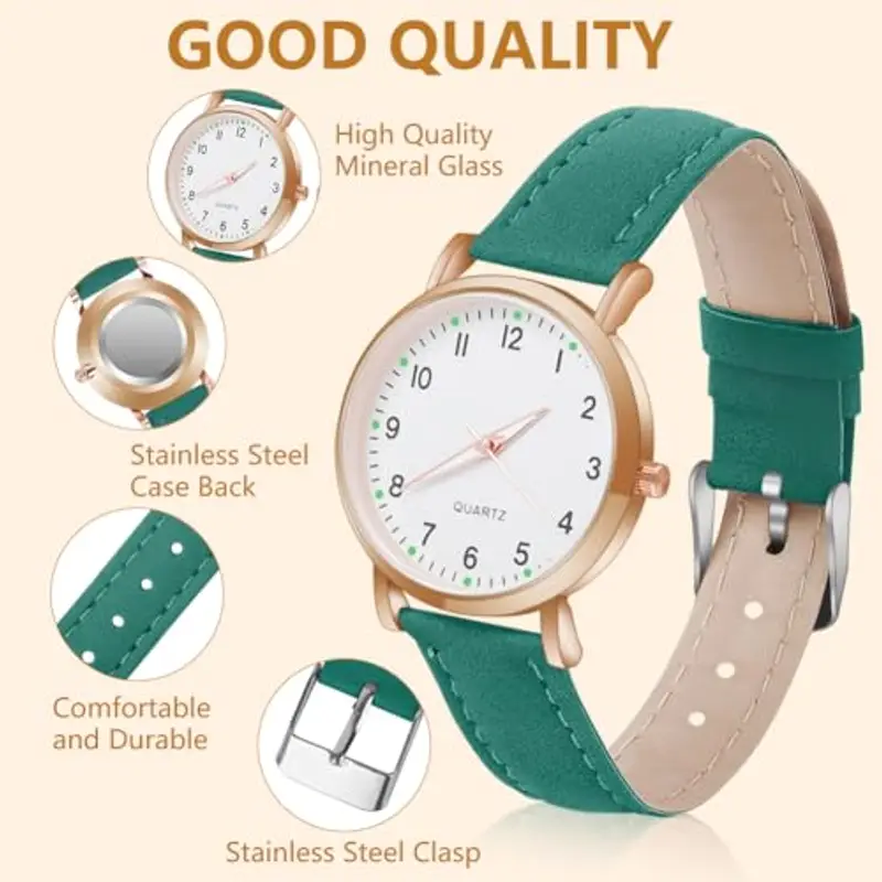 AOOSU Orologio Da Donna, Orologio Al Quarzo Analogico, Orologio Da Polso per Donna Orologio Da Donna Classico Business Casual Cinturino per Oorologio Satinato (Verde) miniatura 3