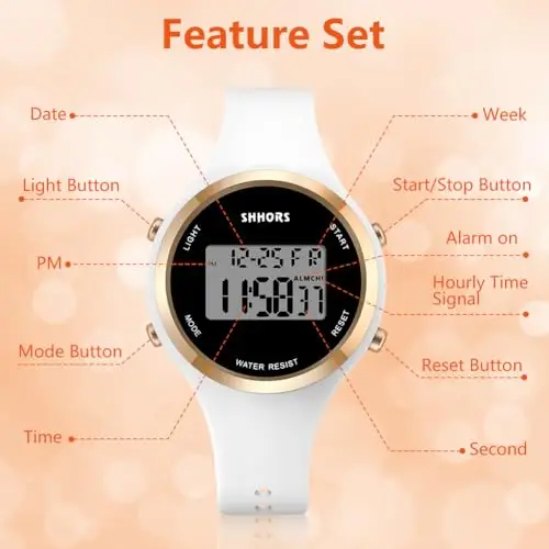 AOOSU Orologio Digitale da Donna, Orologio da Donna con Sveglia, Cinturino in Silicone, Quadrante Luminoso miniatura 3