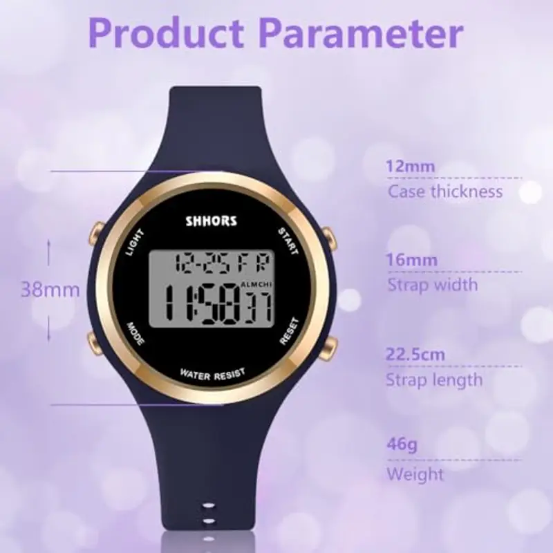 AOOSU Orologio Digitale da Donna, Orologio da Donna con Sveglia, Cinturino in Silicone, Quadrante Luminoso miniatura 2