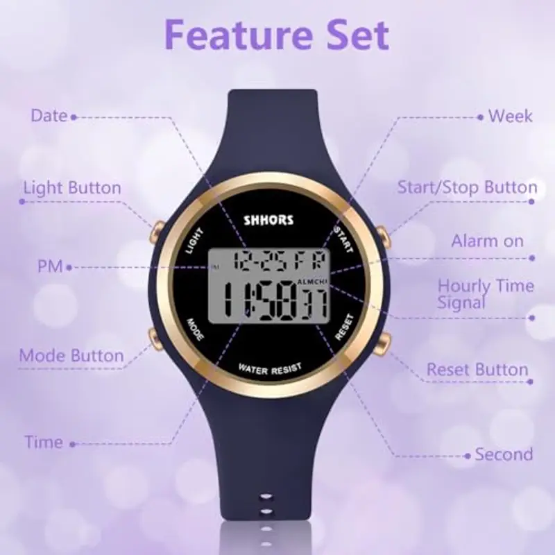 AOOSU Orologio Digitale da Donna, Orologio da Donna con Sveglia, Cinturino in Silicone, Quadrante Luminoso miniatura 3