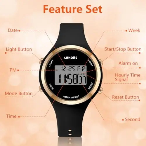AOOSU Orologio Digitale da Donna, Orologio da Donna con Sveglia, Cinturino in Silicone, Quadrante Luminoso miniatura 3