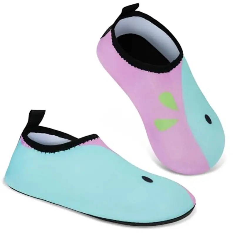 AOOSU Scarpe da Acqua per Bambini, Bambino Bambina Scarpe da Spiaggia, Scarpe da Immersione Bambino, Antiscivolo ad Asciugatura Rapida per Immersioni Bagno Surf Nuoto (Balenottera Rosa e Blu)