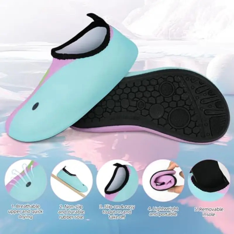 AOOSU Scarpe da Acqua per Bambini, Bambino Bambina Scarpe da Spiaggia, Scarpe da Immersione Bambino, Antiscivolo ad Asciugatura Rapida per Immersioni Bagno Surf Nuoto (Balenottera Rosa e Blu) miniatura 3