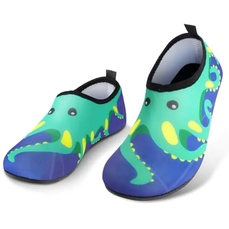 AOOSU Scarpe da Acqua per Bambini, Bambino Bambina Scarpe da Spiaggia, Scarpe da Immersione Bambino, Antiscivolo ad Asciugatura Rapida per Immersioni Bagno Surf Nuoto (Polpo)