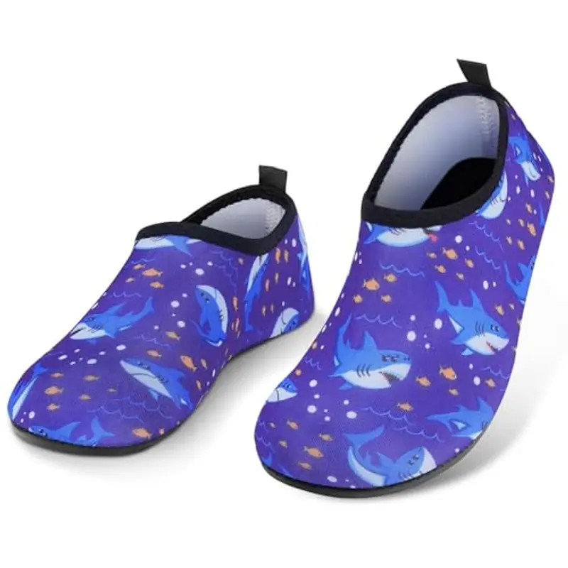 AOOSU Scarpe da Acqua per Bambini, Bambino Bambina Scarpe da Spiaggia, Scarpe da Immersione Bambino, Antiscivolo ad Asciugatura Rapida per Immersioni Bagno Surf Nuoto (Squalo)