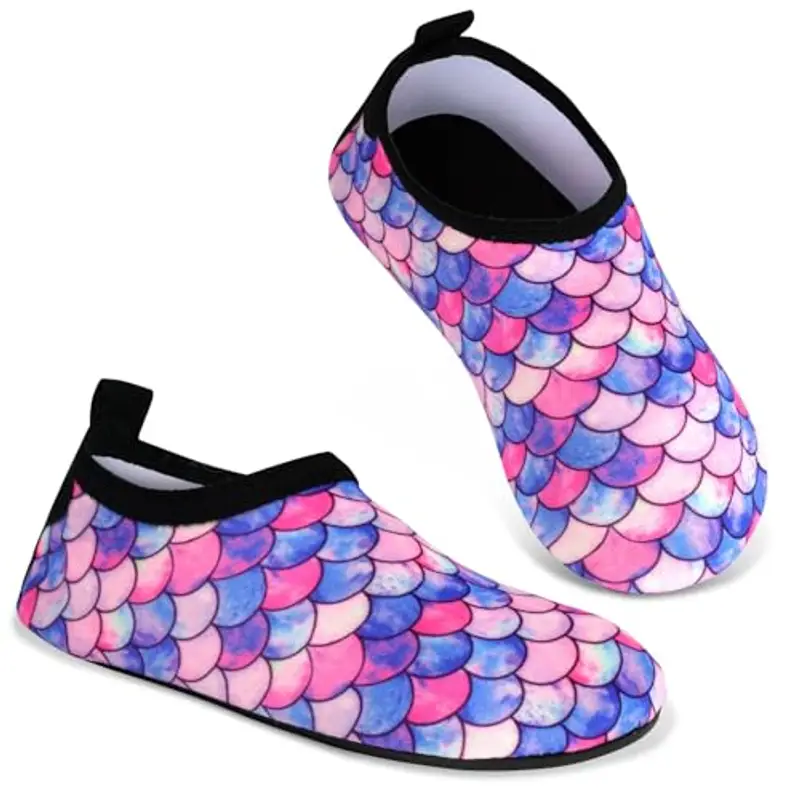 AOOSU Scarpe da Acqua per Bambini, Bambino Bambina Scarpe da Spiaggia, Scarpe da Immersione Bambino, Antiscivolo ad Asciugatura Rapida per Immersioni Bagno Surf Nuoto (Squame di Pesce)