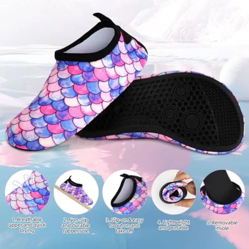 AOOSU Scarpe da Acqua per Bambini, Bambino Bambina Scarpe da Spiaggia, Scarpe da Immersione Bambino, Antiscivolo ad Asciugatura Rapida per Immersioni Bagno Surf Nuoto (Squame di Pesce) miniatura 3
