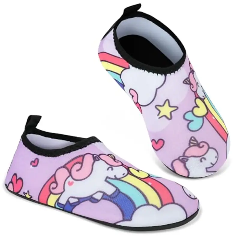 AOOSU Scarpe da Acqua per Bambini, Bambino Bambina Scarpe da Spiaggia, Scarpe da Immersione Bambino, Antiscivolo ad Asciugatura Rapida per Immersioni Bagno Surf Nuoto (Unicorno)