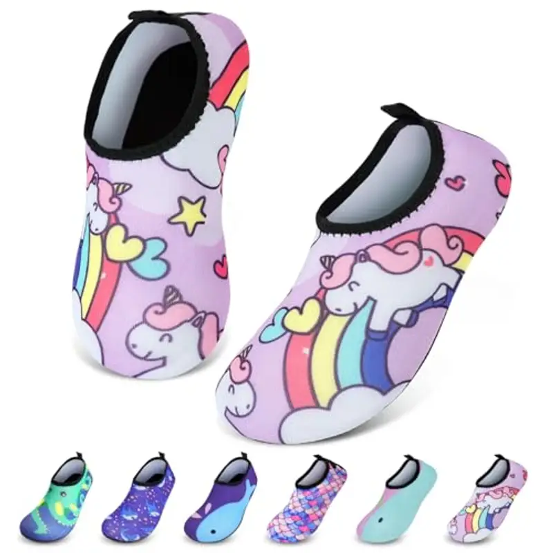 AOOSU Scarpe da Acqua per Bambini, Bambino Bambina Scarpe da Spiaggia, Scarpe da Immersione Bambino, Antiscivolo ad Asciugatura Rapida per Immersioni Bagno Surf Nuoto (Unicorno)