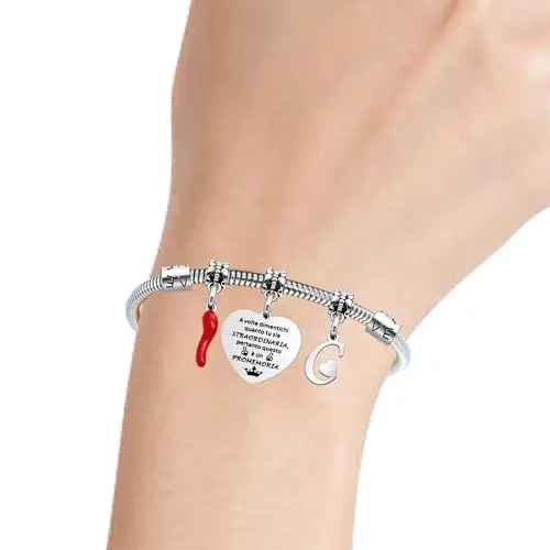 Aosyoisk Lettera C Inspiring Braccialetto Regali per le Donne Ragazze, Lettera iniziale C Nome Braccialetto Reminder miniatura 3