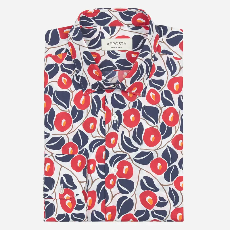 Camicia disegni a fiori multi cotone popeline, collo stile collo italiano aggiornato a punte corte
