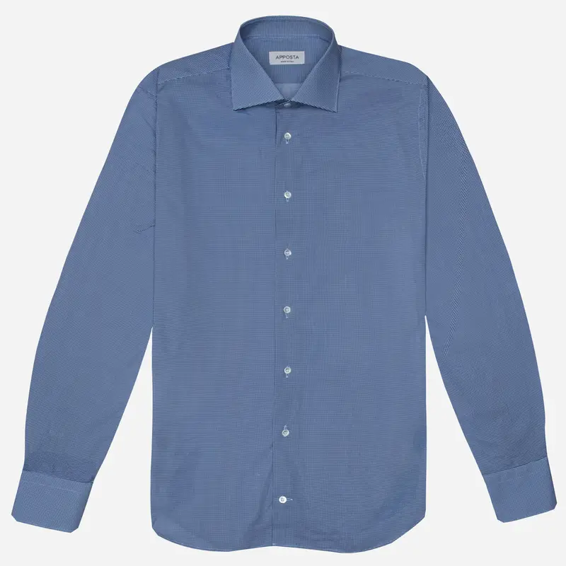 Camicia quadri piccoli azzurro cotone popeline, collo stile collo semifrancese miniatura 3