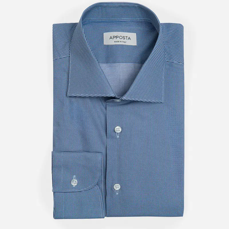 Camicia quadri piccoli azzurro cotone popeline, collo stile collo semifrancese