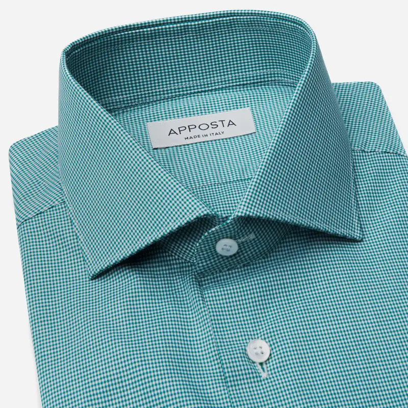 Camicia quadri piccoli verde cotone zephir, collo stile collo francese aggiornato a punte corte miniatura 2