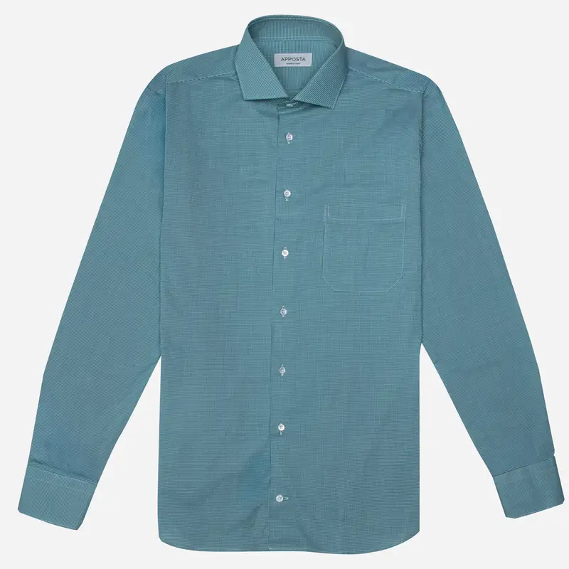 Camicia quadri piccoli verde cotone zephir, collo stile collo francese aggiornato a punte corte miniatura 3