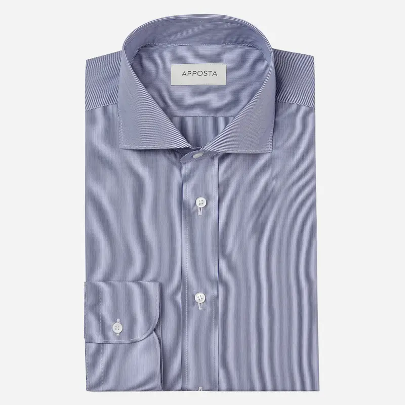 Camicia righe azzurro cotone fil-à-fil, collo stile collo francese basso