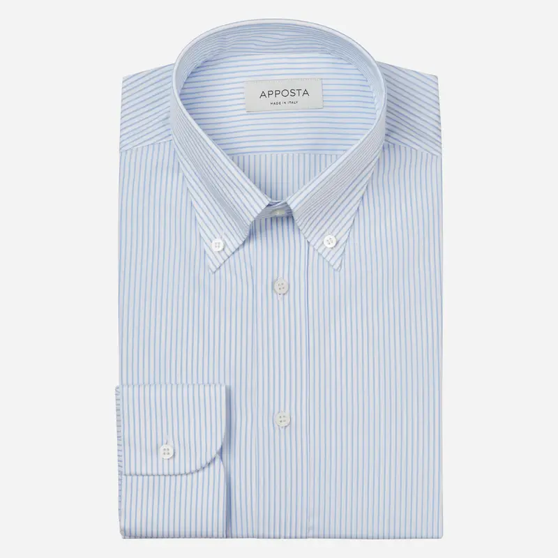 Camicia righe azzurro cotone popeline, collo stile collo button down