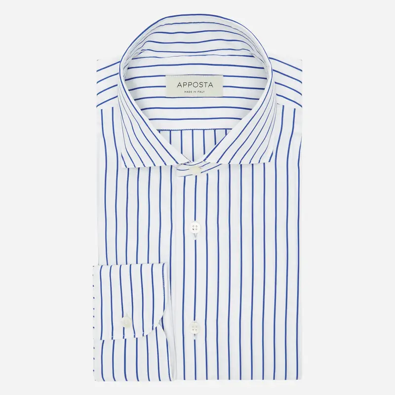 Camicia righe blu cotone popeline, collo stile collo francese basso