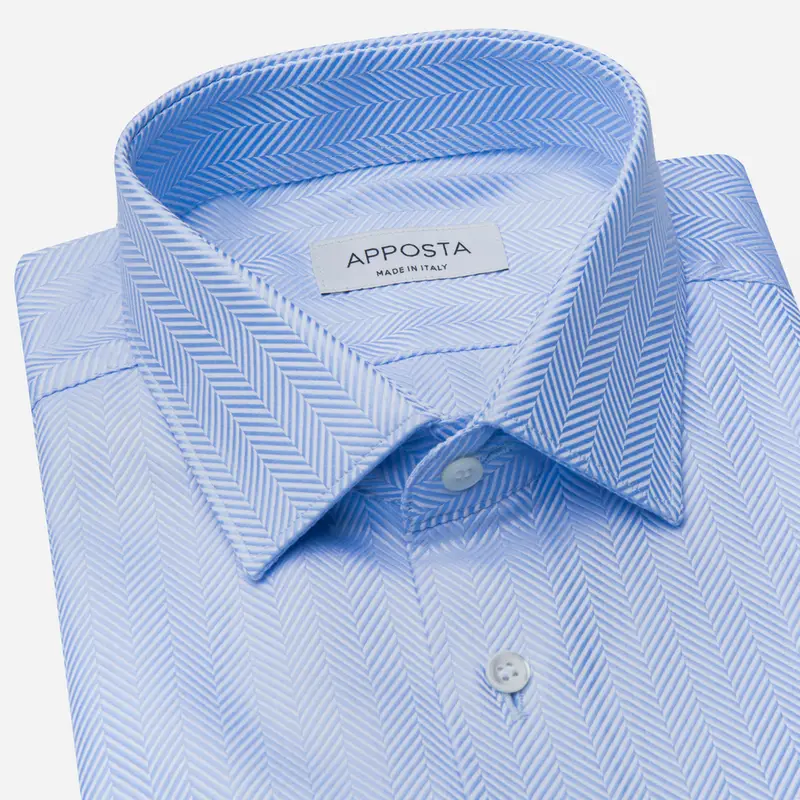 Camicia tinta unita azzurro cotone spinato doppio ritorto, collo stile collo italiano aggiornato a punte corte miniatura 2