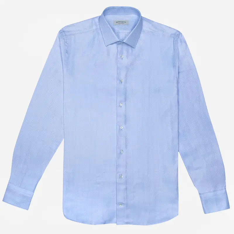 Camicia tinta unita azzurro cotone spinato doppio ritorto, collo stile collo italiano aggiornato a punte corte miniatura 3