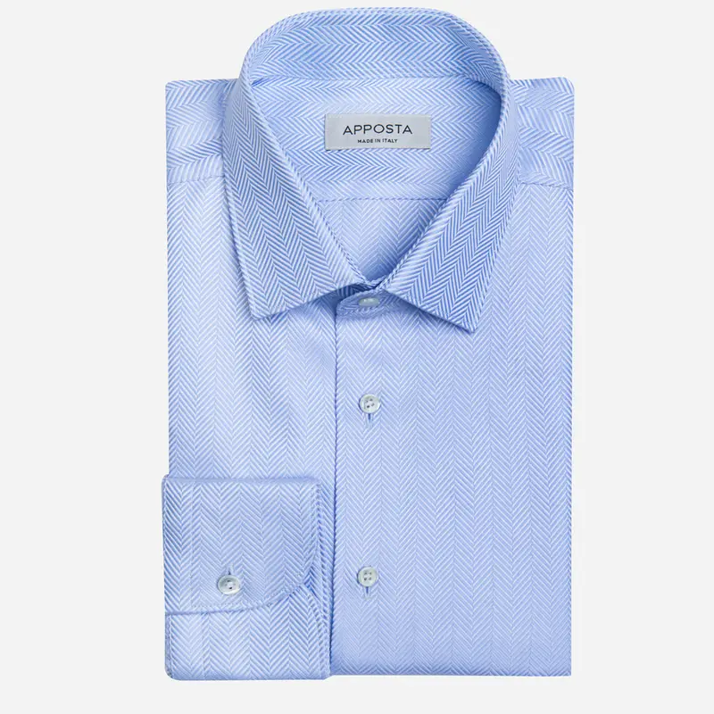 Camicia tinta unita azzurro cotone spinato doppio ritorto, collo stile collo italiano aggiornato a punte corte