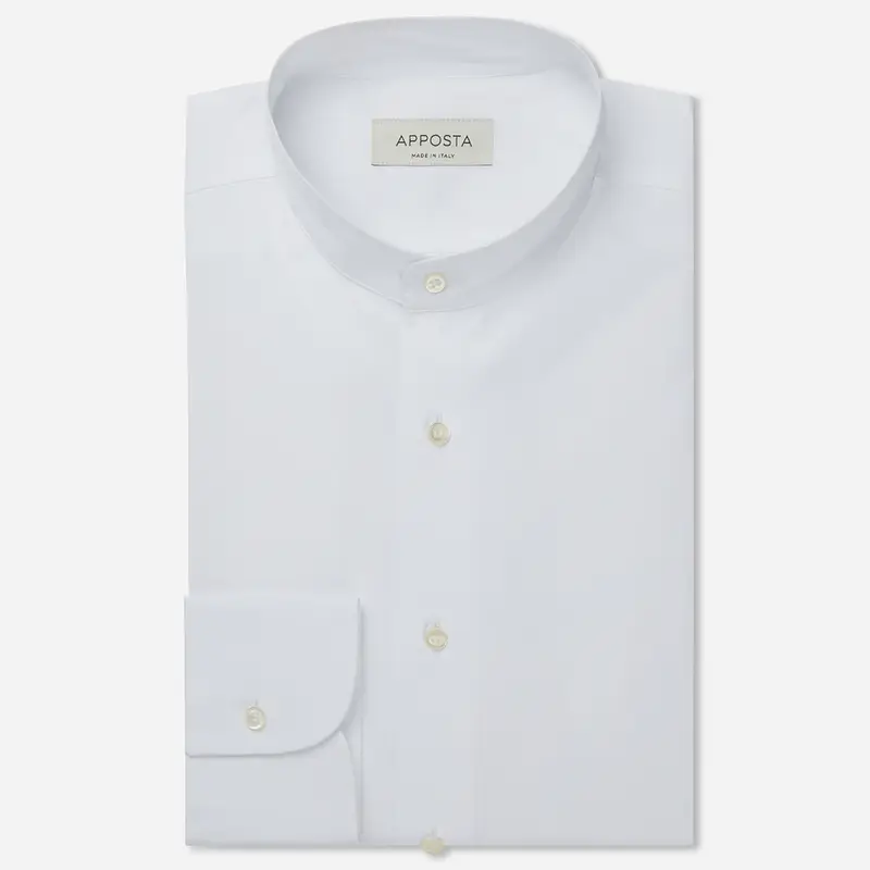 Camicia tinta unita bianco cotone popeline doppio ritorto, collo stile collo alla coreana