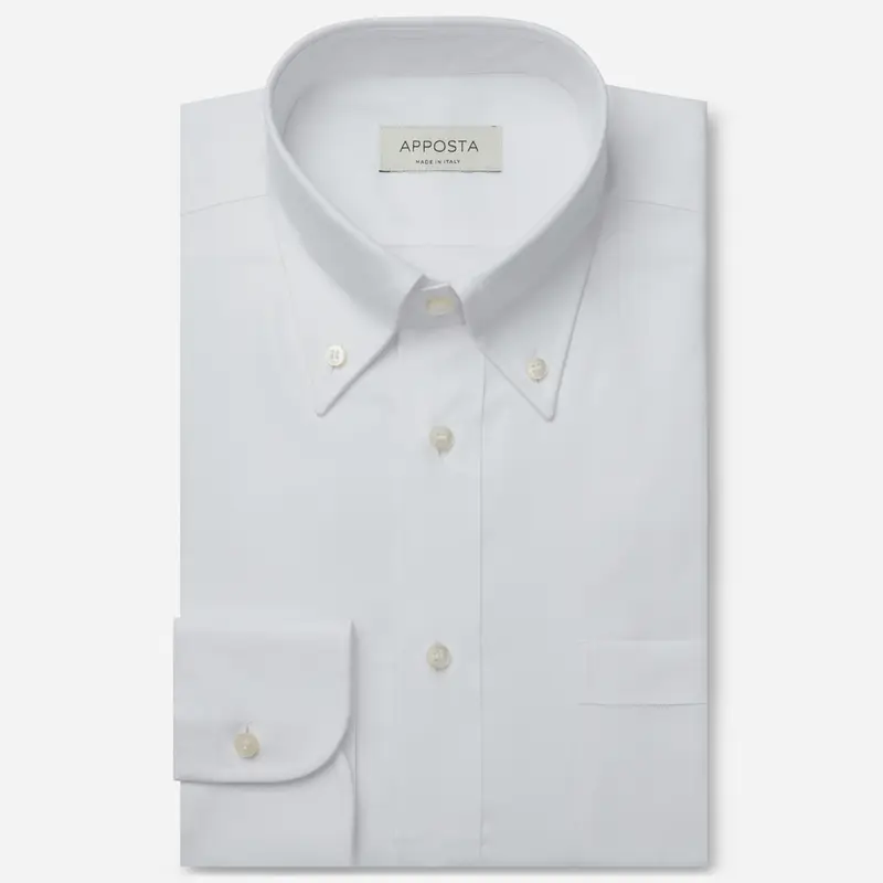 Camicia tinta unita bianco cotone popeline doppio ritorto, collo stile collo button down