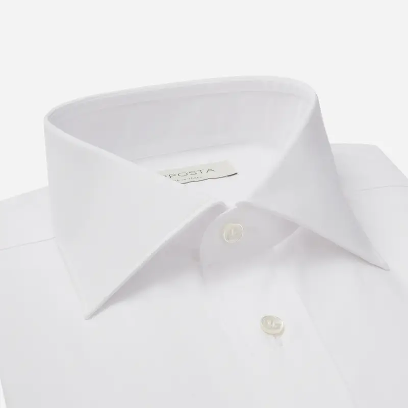 Camicia tinta unita bianco cotone popeline doppio ritorto, collo stile collo francese aggiornato a punte corte miniatura 2