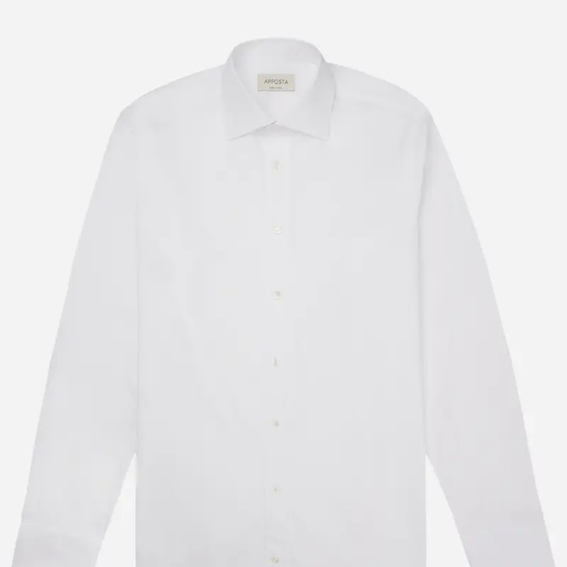 Camicia tinta unita bianco cotone popeline doppio ritorto, collo stile collo francese aggiornato a punte corte miniatura 3