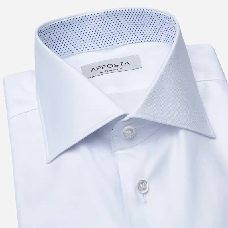 Camicia tinta unita bianco cotone twill doppio ritorto, collo stile collo semifrancese miniatura 2