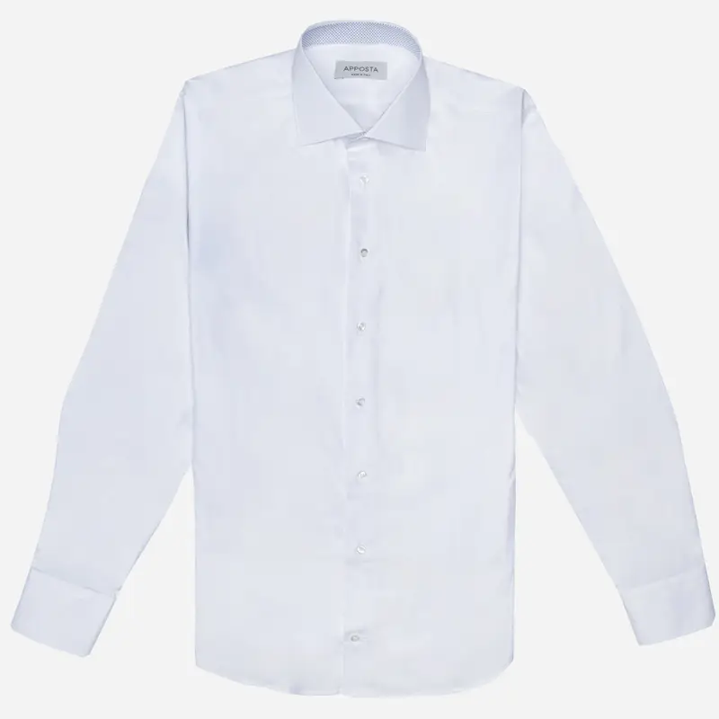 Camicia tinta unita bianco cotone twill doppio ritorto, collo stile collo semifrancese miniatura 3