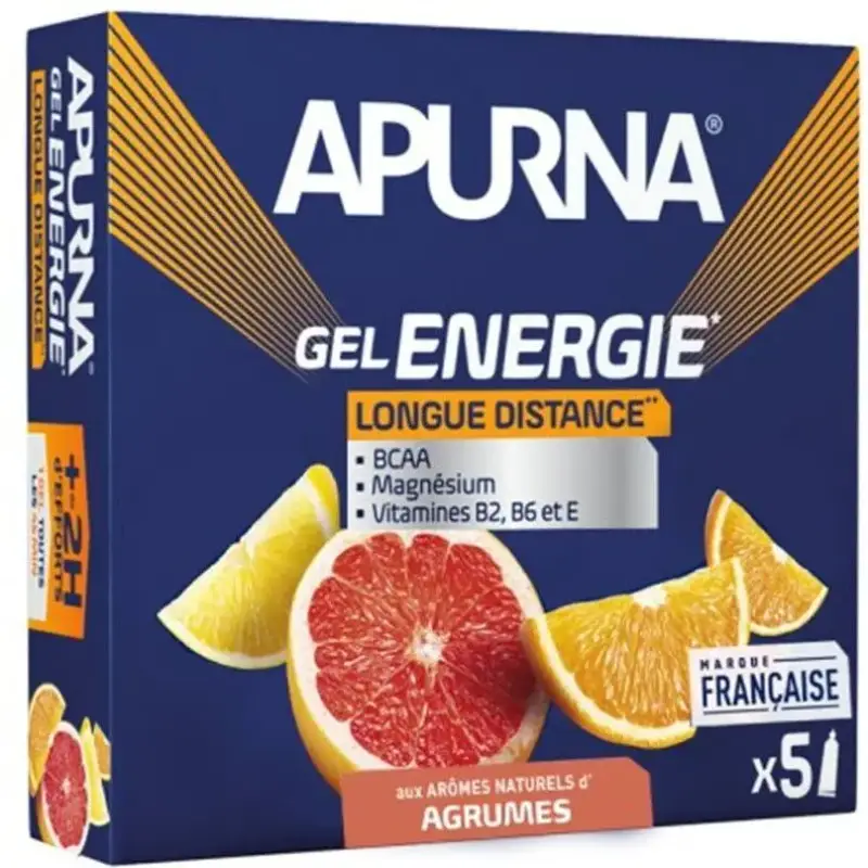 Confezione da 5 gel energetici agli agrumi per lunghe distanze per 2 ore di sforzo Apurna