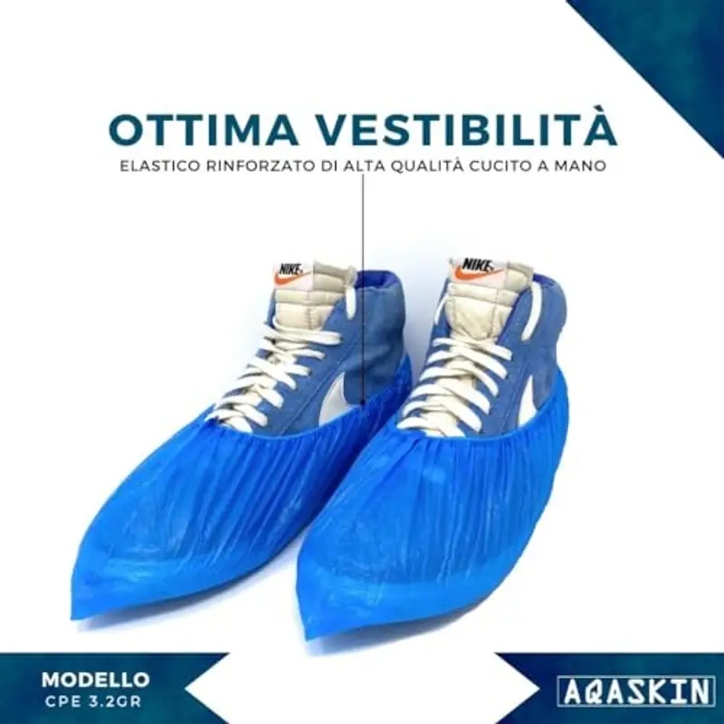 AQASKIN - 100 Copriscarpe Monouso Resistenti 3, 2g - Calzari Usa e Getta in CPE - DPI Dispositivi di Protezione Individuale - Pulizia per la Casa - Giardinaggio - Colore BLU miniatura 2