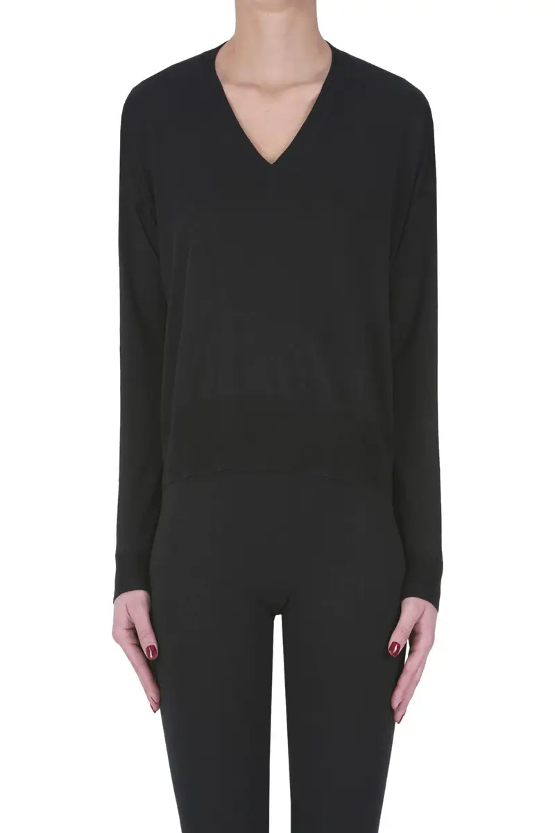 Pullover a scatoletta in seta e cashemre Nero