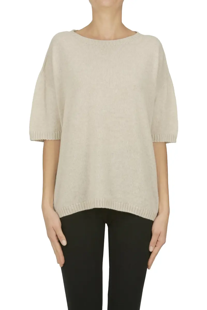 Pullover maniche corte in cashmere Beige