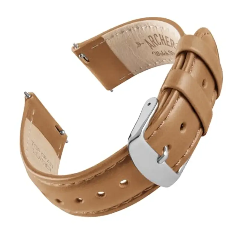 Archer Watch Straps - Cinturini per Orologi a Sgancio Rapido in Pelle Pieno Fiore (Cammello Marrone Chiaro/Cucitura Abbinata, 18mm)