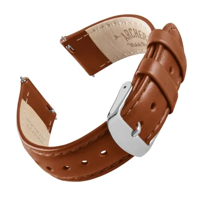 Archer Watch Straps - Cinturini per Orologi a Sgancio Rapido in Pelle Pieno Fiore (Cognac/Cucitura Abbinata, 18mm)