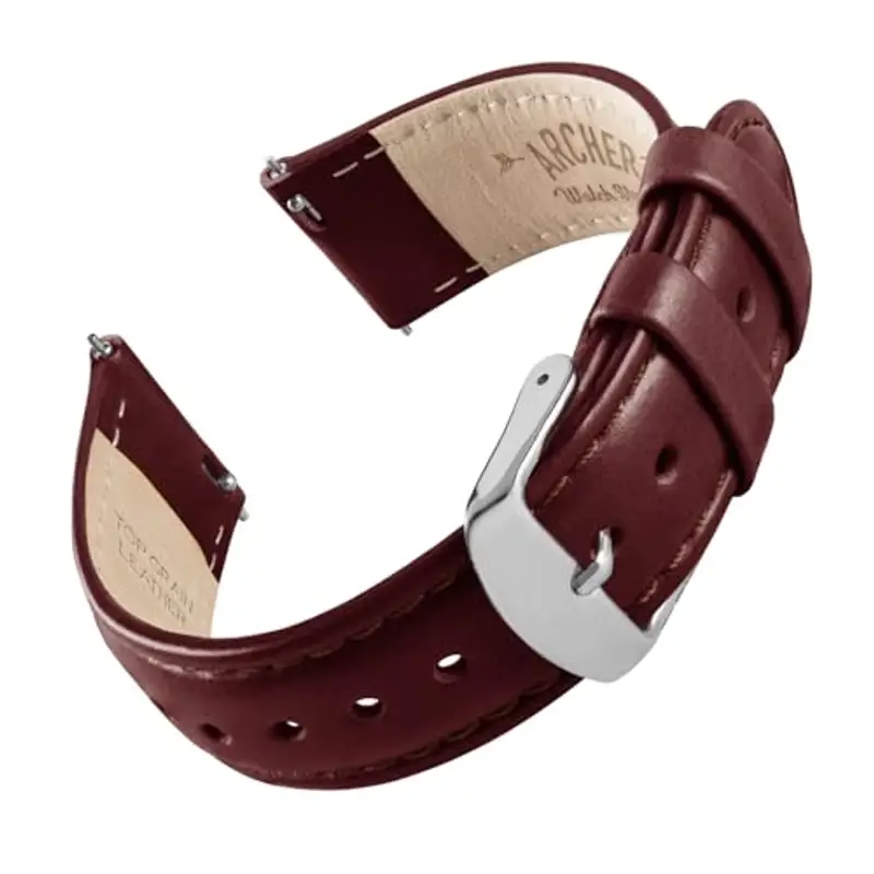 Archer Watch Straps - Cinturini per Orologi a Sgancio Rapido in Pelle Pieno Fiore (Mogano/Cucitura Abbinata, 18mm)