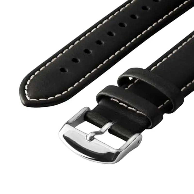 Archer Watch Straps - Cinturini per Orologi a Sgancio Rapido in Pelle Pieno Fiore (Nero/Cucitura Bianco Naturale, 22mm) miniatura 3