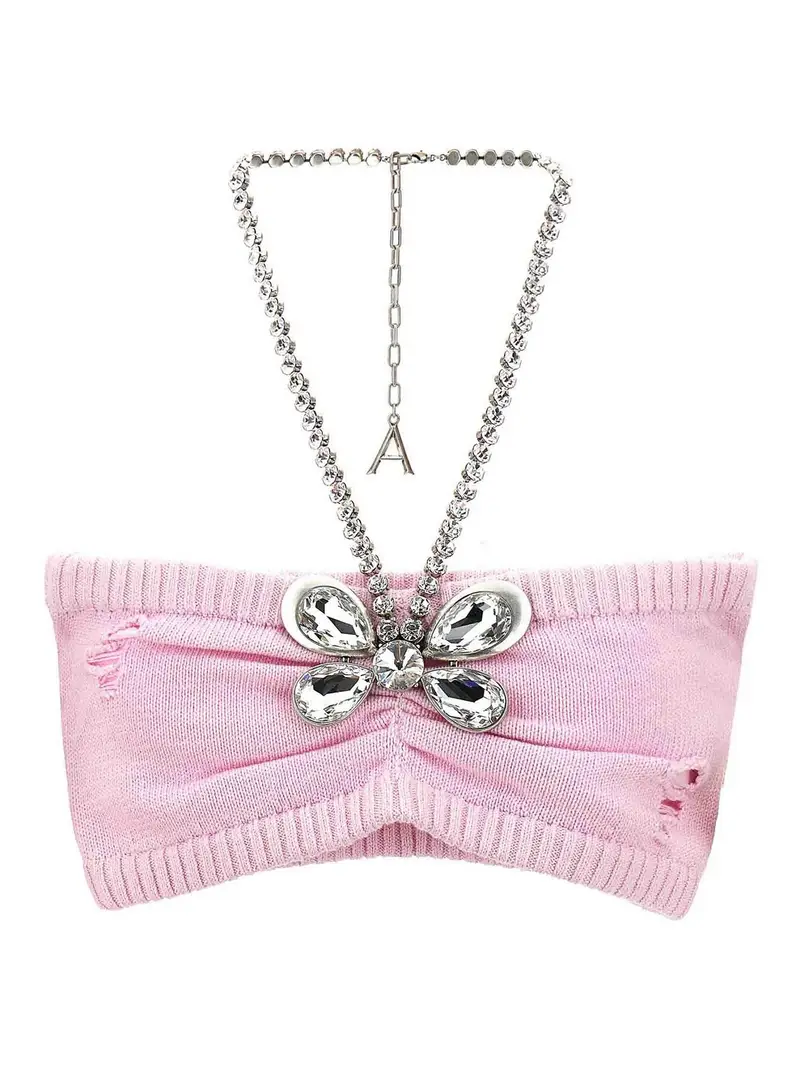 Top a fascia in maglia con farfalle Color Carne E Neutri