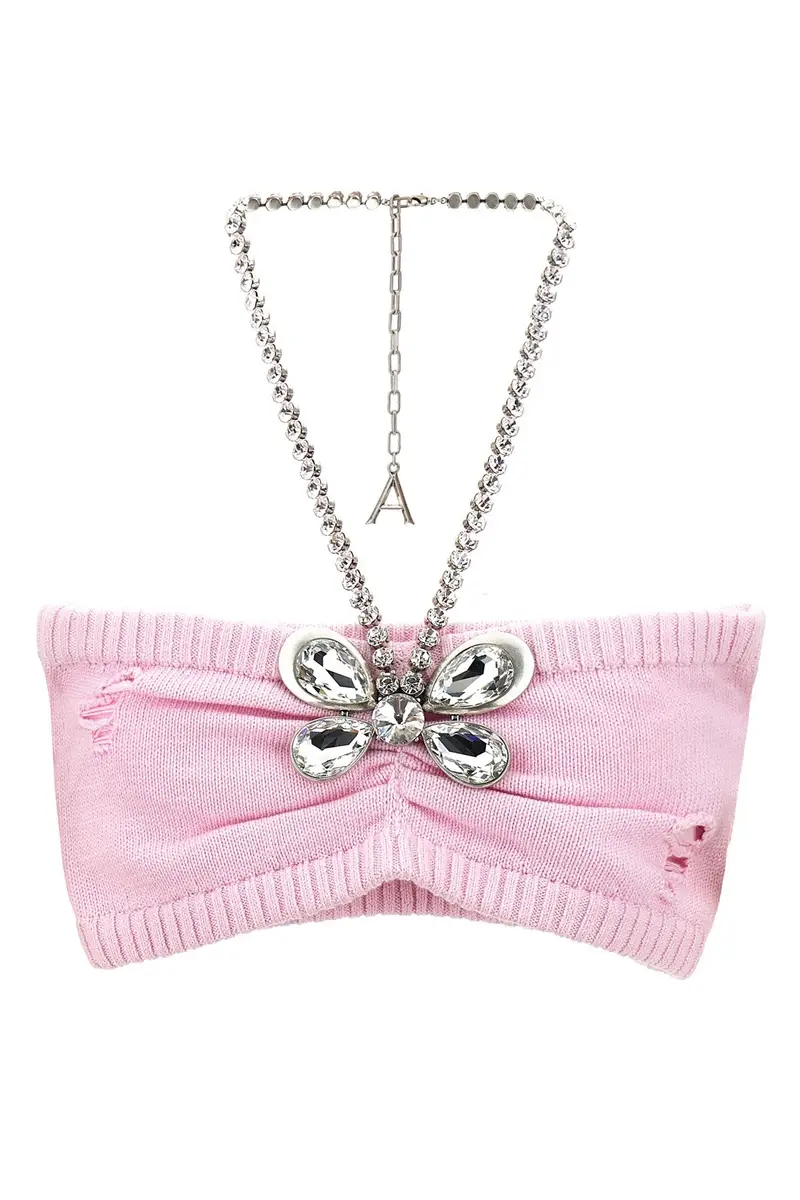 Top Crystal Butterfly Knit Bandeau Rosa