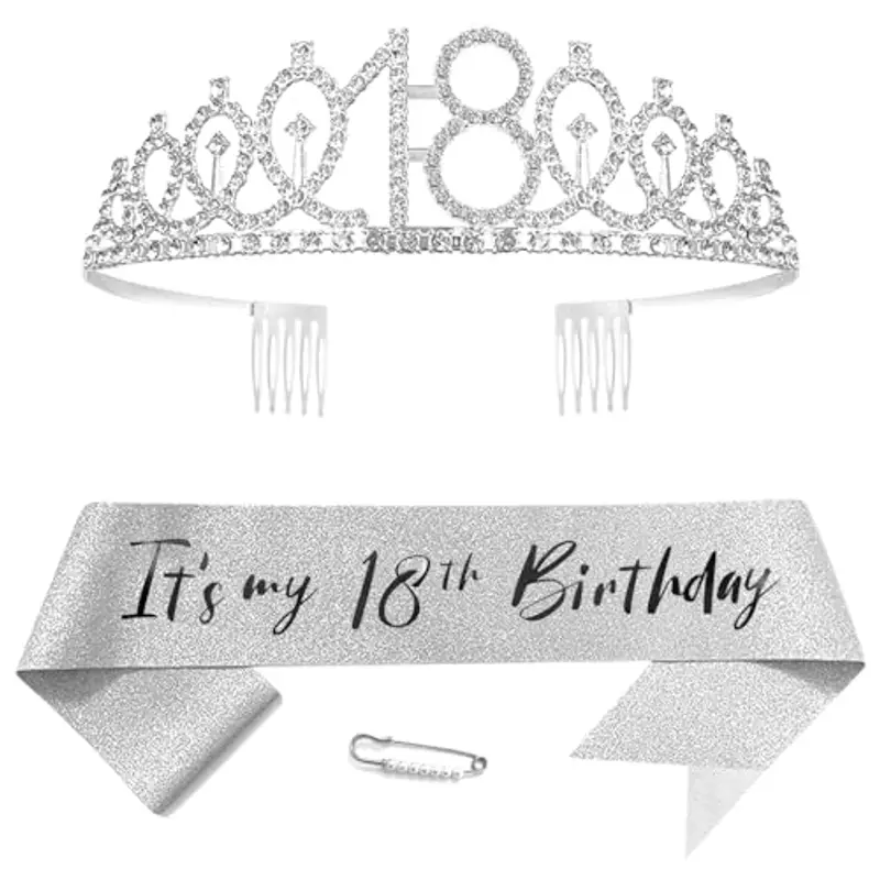 Argento Corona e Fascia per 18° Compleanno - Decorazione Strass Tiara Principessa Queen per Ragazze - Accessori Festa, Mix