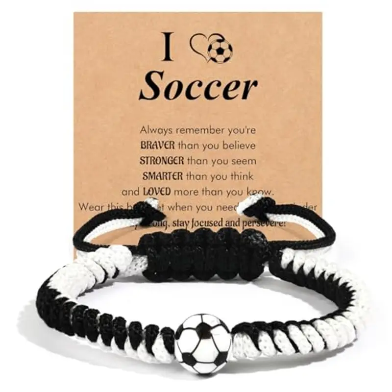 ARHZ 1 pezzo Corda bianca e nera + Bracciale intrecciato di calcio, regali di Pasqua per bambini di 5-12 anni, Bracciale di calcio per bambini, bambini Regali di calcio per bambini