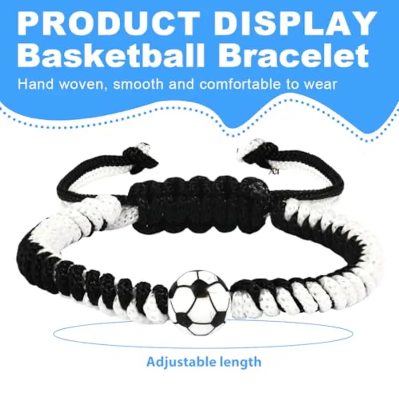 ARHZ 1 pezzo Corda bianca e nera + Bracciale intrecciato di calcio, regali di Pasqua per bambini di 5-12 anni, Bracciale di calcio per bambini, bambini Regali di calcio per bambini miniatura 2