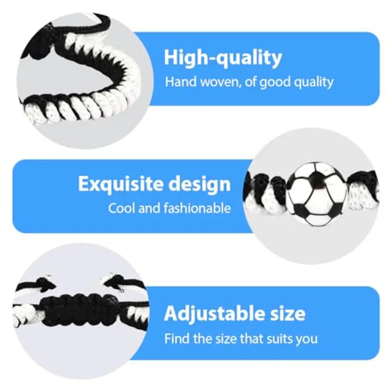ARHZ 1 pezzo Corda bianca e nera + Bracciale intrecciato di calcio, regali di Pasqua per bambini di 5-12 anni, Bracciale di calcio per bambini, bambini Regali di calcio per bambini miniatura 3