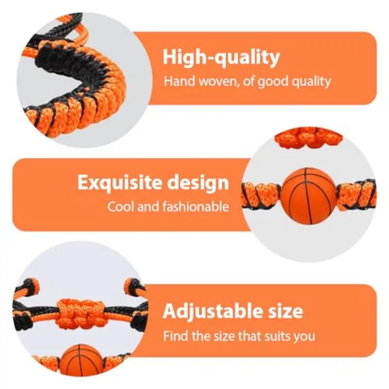 ARHZ 1 Pezzo Corda nera e arancione + Bracciale da basket intrecciato, Regalo di Pasqua per bambini di 5-12 anni, Bracciale da basket per ragazzi, Regalo di basket per ragazzi miniatura 3