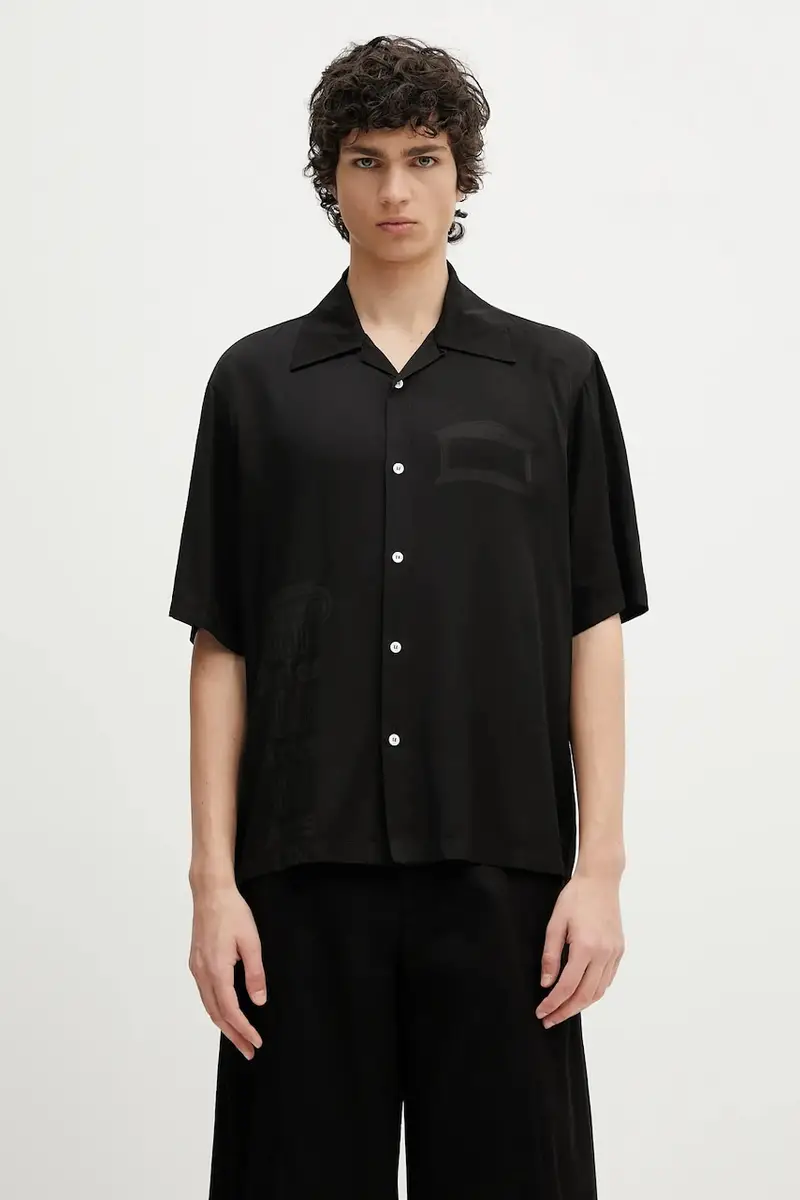 camicia Ancient Column Satin Viscose Hawaiian Shirt colore nero AR4080003