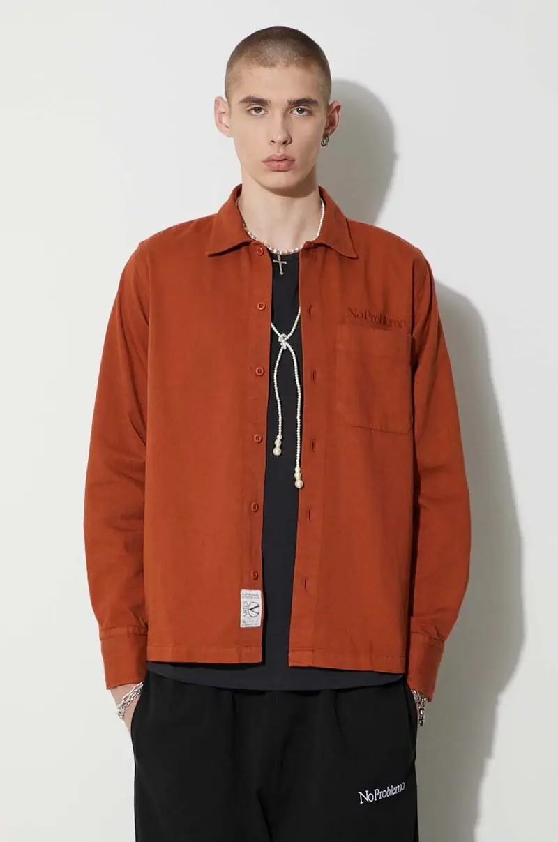 camicia in cotone uomo Marrone